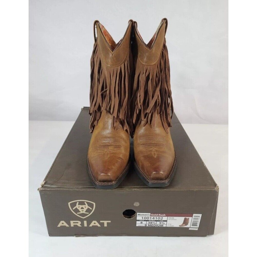 Ariat Gold Rush Women's Size 8B Brown Suede Fringe Boots 10014102 Point Toe
